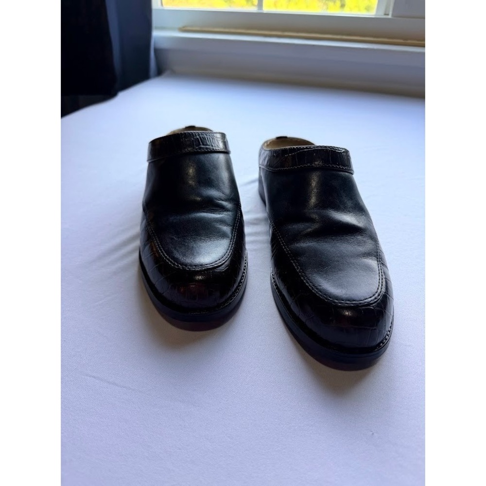 Ariat ATS Womens Black Leather Croc Embossed Slip On Mules Clogs Size 8